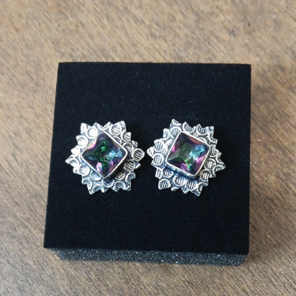 Elegant Silver and Purple Stud Earrings